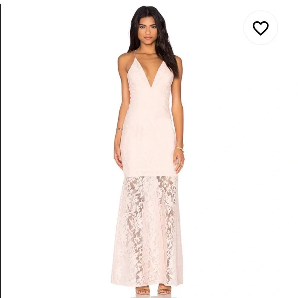 JARLO Revolve Formal Gown CADENCE PEACH Lace Sheer Maxi Dress Size SMALL/10 B37